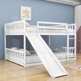 Low Full Over Full Bunk Beds with Slide for Kids Toddler - [Wood, Floor]