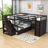 Twin Over Full Loft Triple Bunk Beds with Desk and Storage Stairs - [Drawers, Wardrobe]