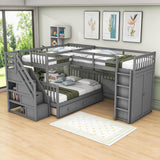 Twin Over Full Loft Triple Bunk Beds with Desk and Storage Stairs - [Drawers, Wardrobe]