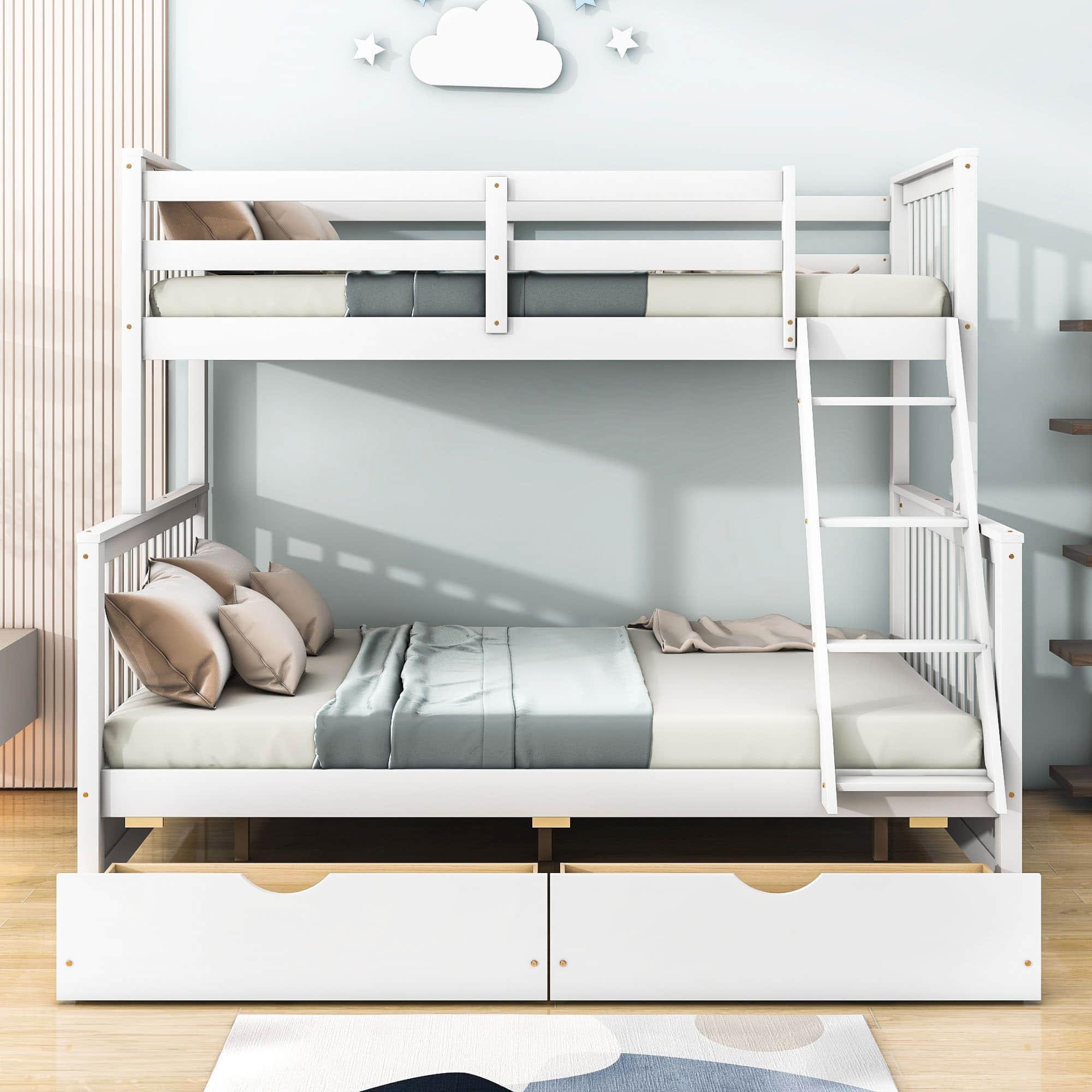 Twin over Full Convertible Bunk Bed for Kids, Adults with Storage - [Drawers]