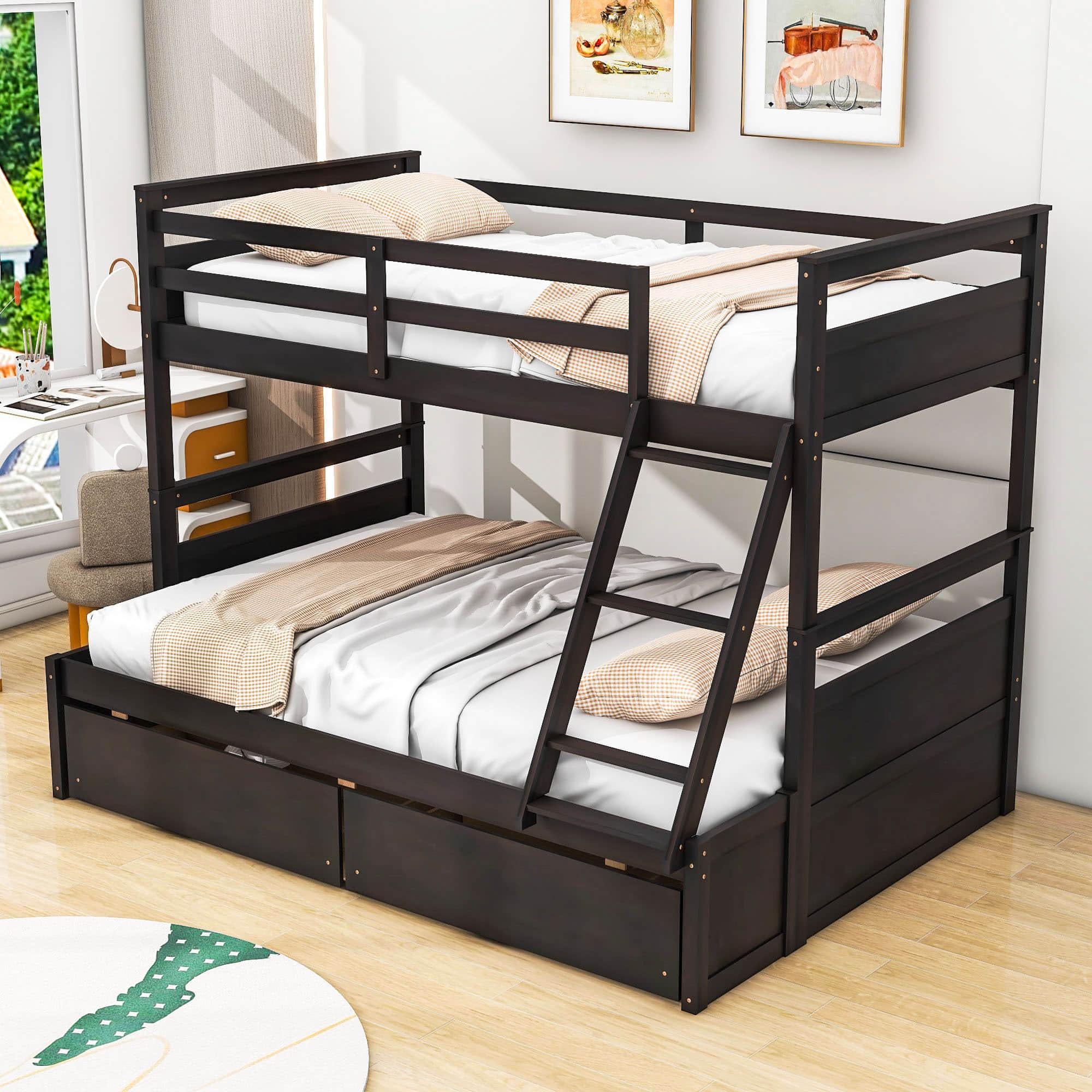 Wooden Twin Over Full Bunk Beds with Storage Drawers for Kids, Adult - [Convertible]