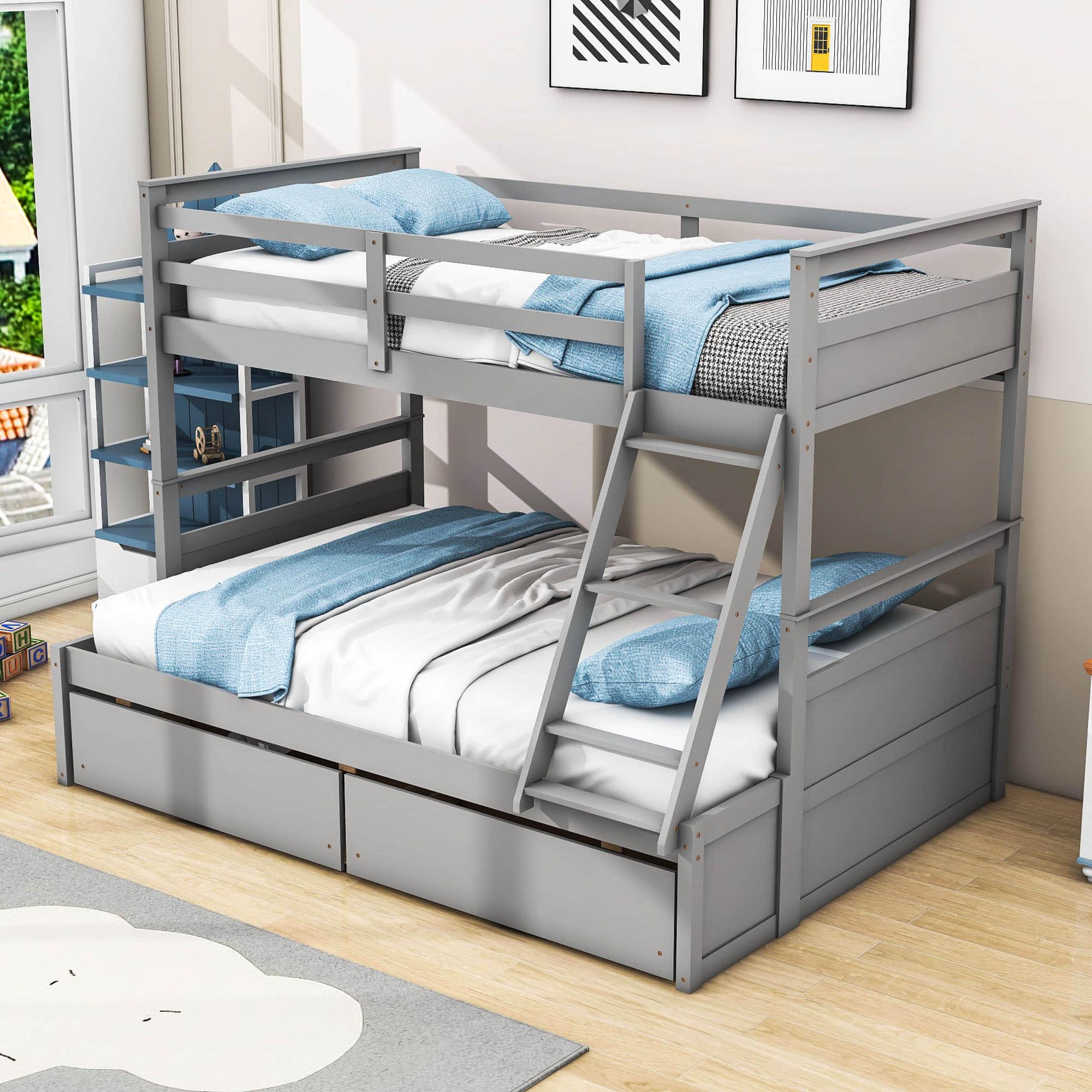 Wooden Twin Over Full Bunk Beds with Storage Drawers for Kids, Adult - [Convertible]