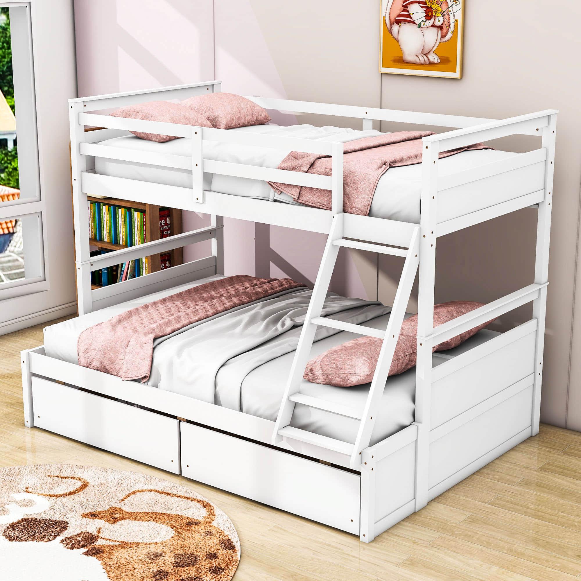 Wooden Twin Over Full Bunk Beds with Storage Drawers for Kids, Adult - [Convertible]