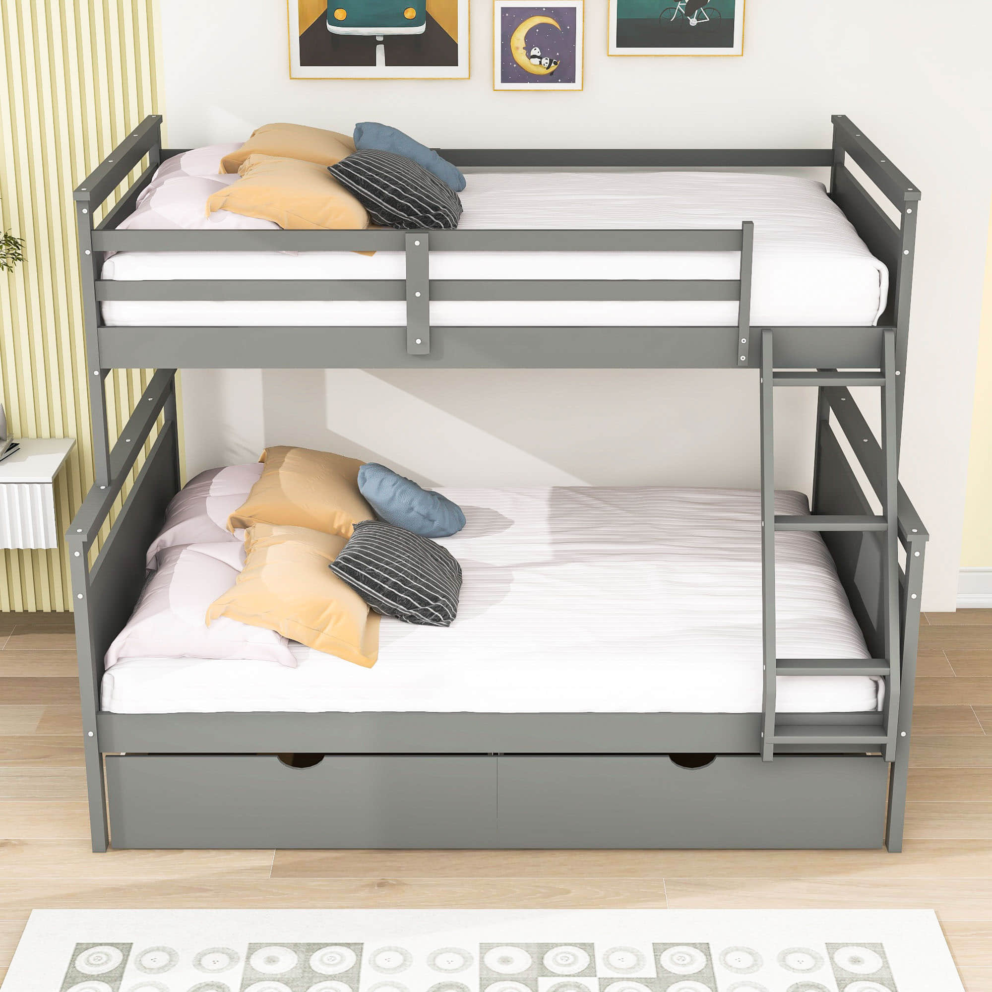 Modern Convertible Twin Over Full Bunk Bed with Storage Drawers - [Wood]