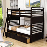 Convertible Twin Over Twin Wooden Bunk Beds with Storage Drawers