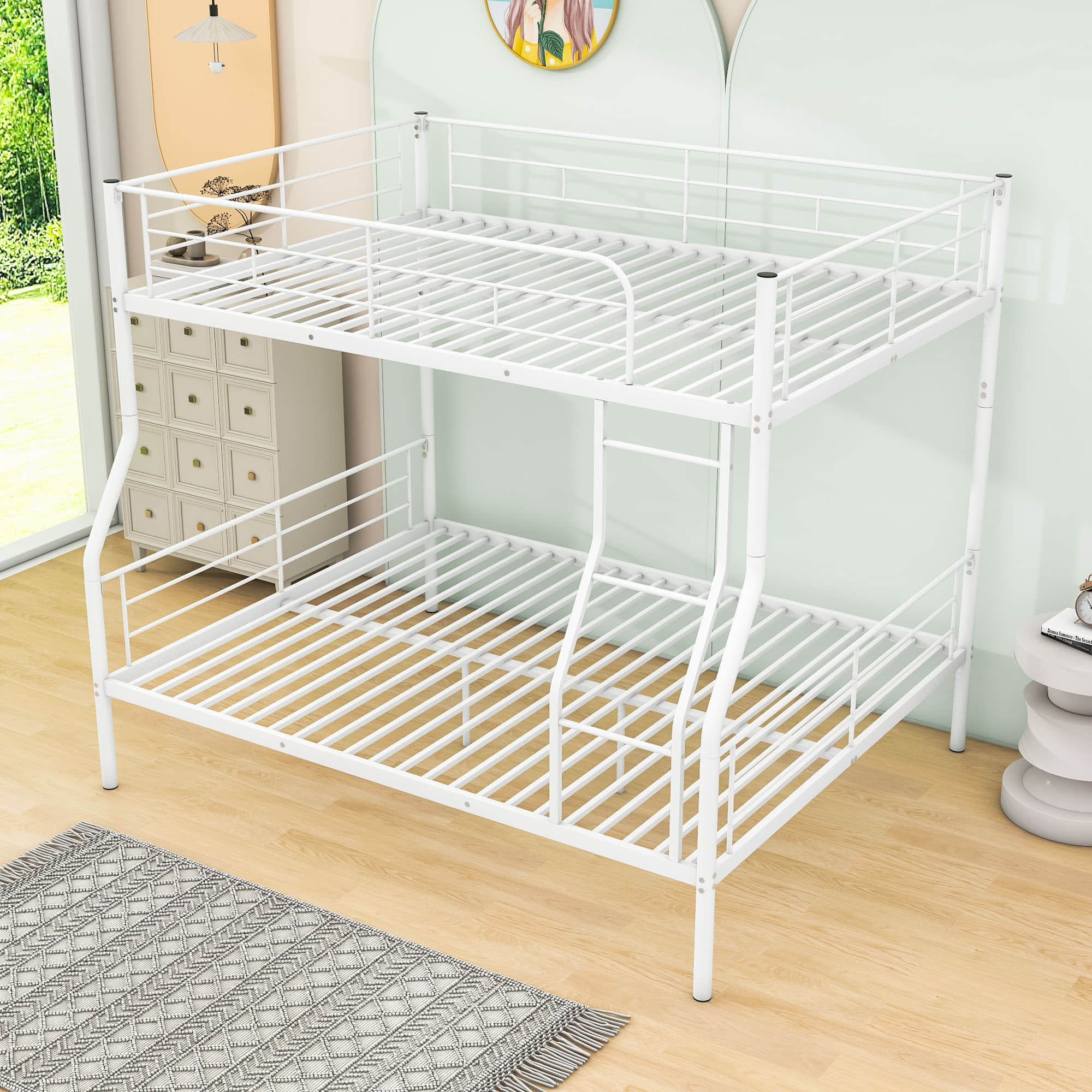 Full XL Over Queen Convertible Metal Bunk Beds for Adults, Kids