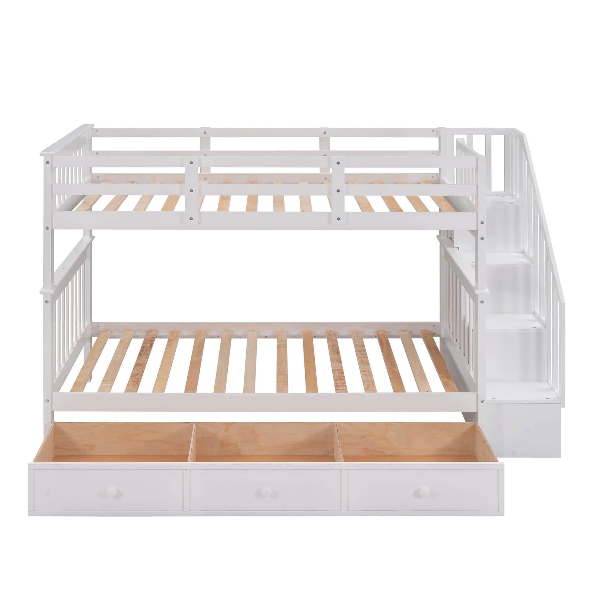 Twin Over Twin Bunk Bed With Stairs and Storage - [Drawers, Shelves, Wood]