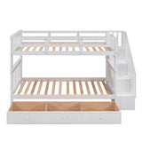 Twin Over Twin Bunk Bed With Stairs and Storage - [Drawers, Shelves, Wood]