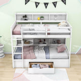 Twin Over Twin Bunk Beds with Storage Drawers and Shelves for Kids Adults - [Wooden]