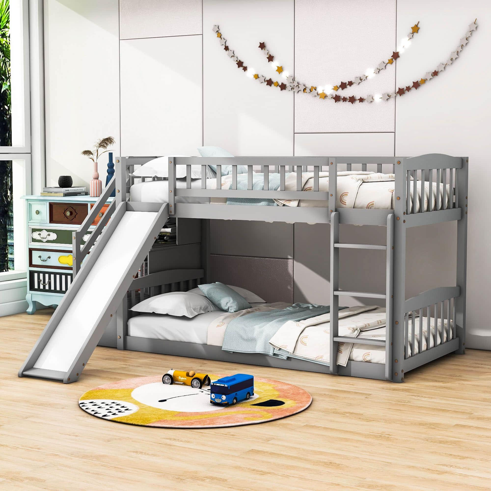 Twin Over Twin Bunk Beds with Slide and Stairs for Kids, Toddler - [Storage, Wood, Interchangeable]