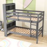 Solid Wood Convertible Twin Over Twin Bunk Beds with Bookcase Headboard