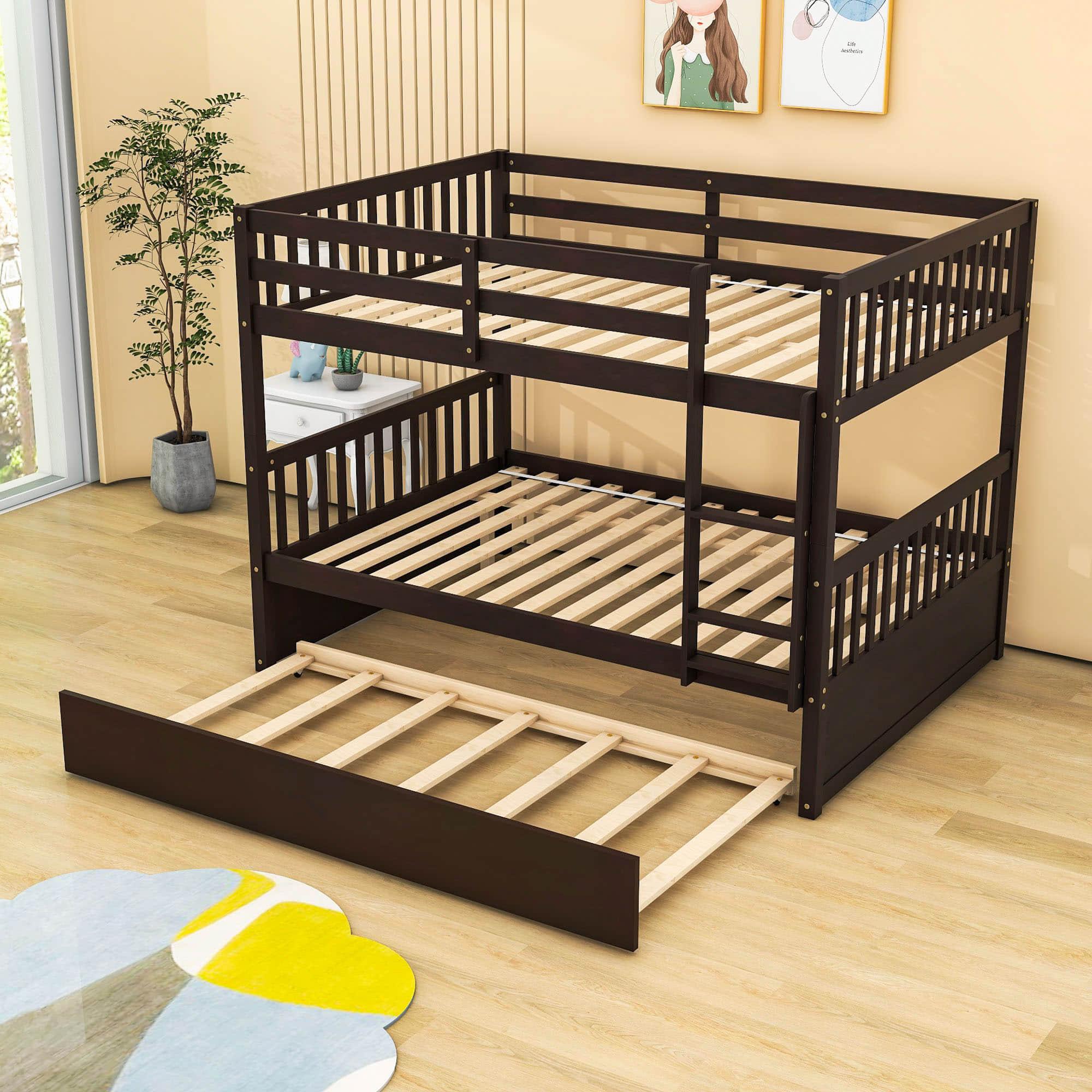 Convertible Full Over Full Bunk Beds with Trundle for Kids, Teens - [Wooden]