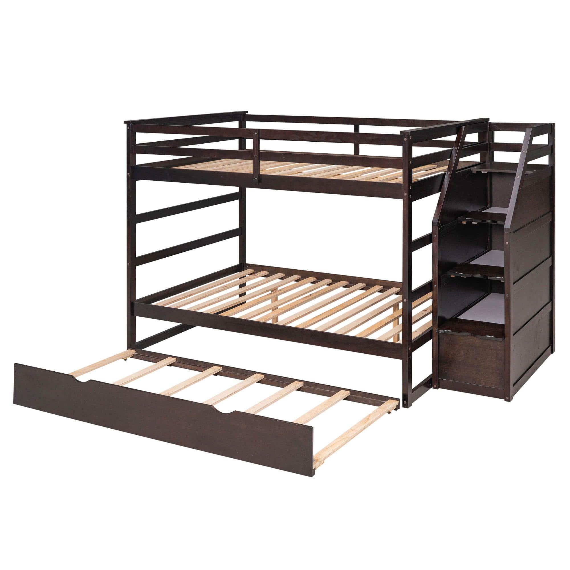 Full Over Full Bunk Beds with Stairs and Storage, Trundle - [Wood, Cabinets]