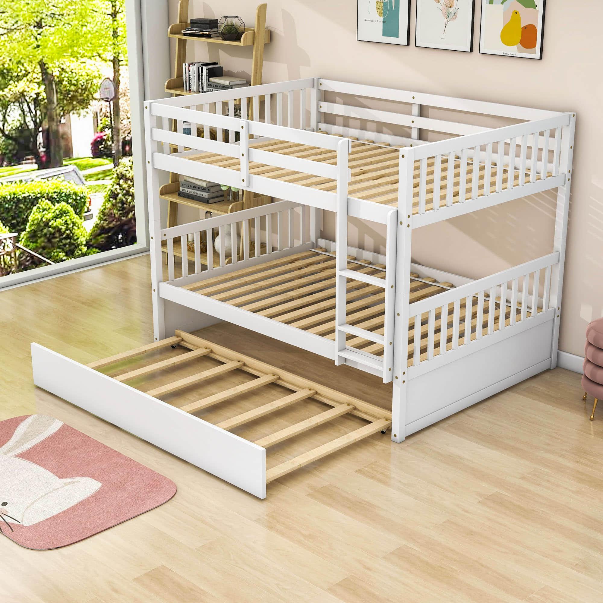 Convertible Full Over Full Bunk Beds with Trundle for Kids, Teens - [Wooden]