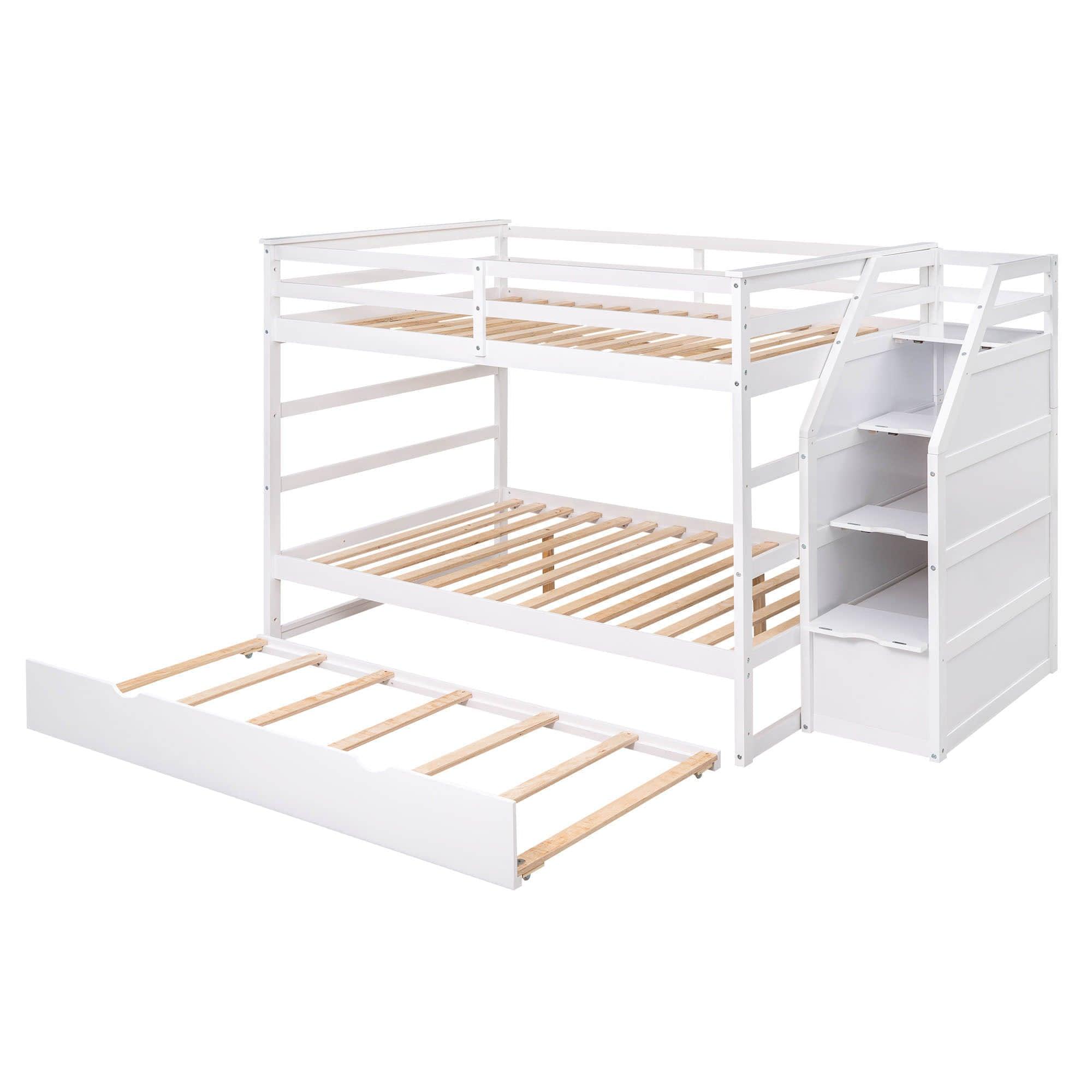 Full Over Full Bunk Beds with Stairs and Storage, Trundle - [Wood, Cabinets]