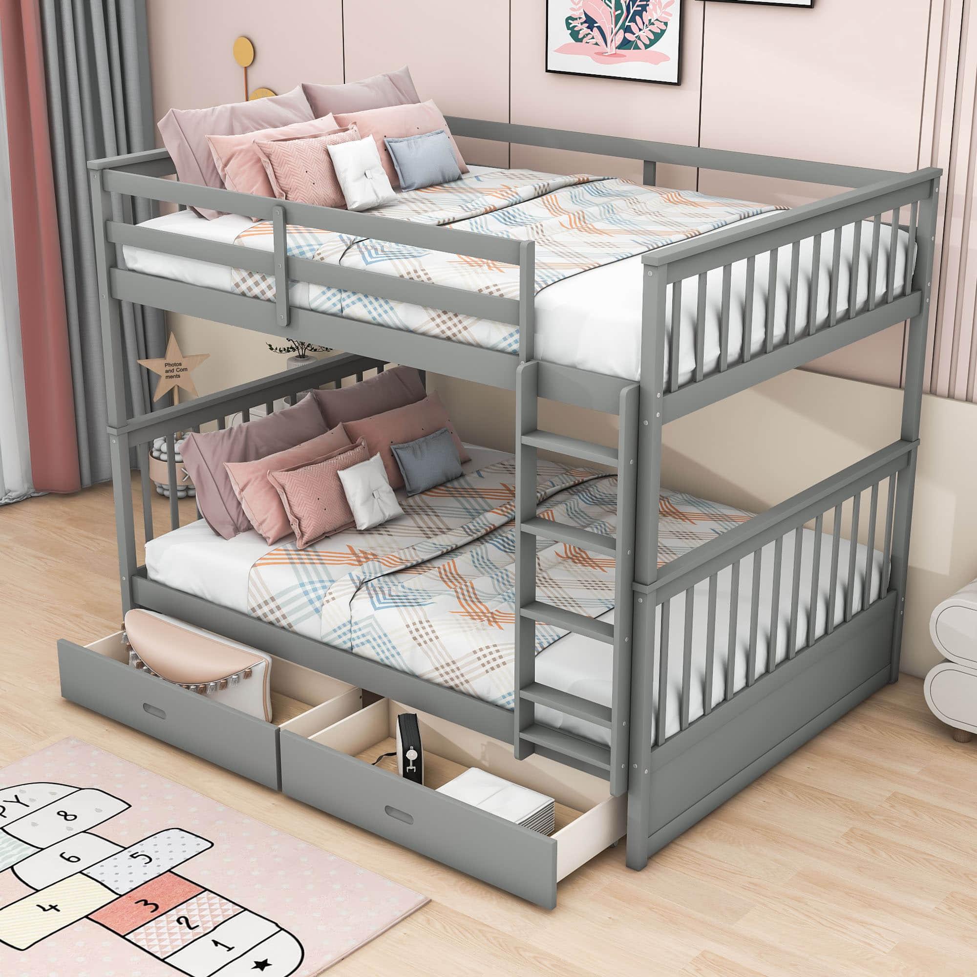 Full Over Full Bunk Beds with Storage for Kids, Adults - [Wooden, Convertible]