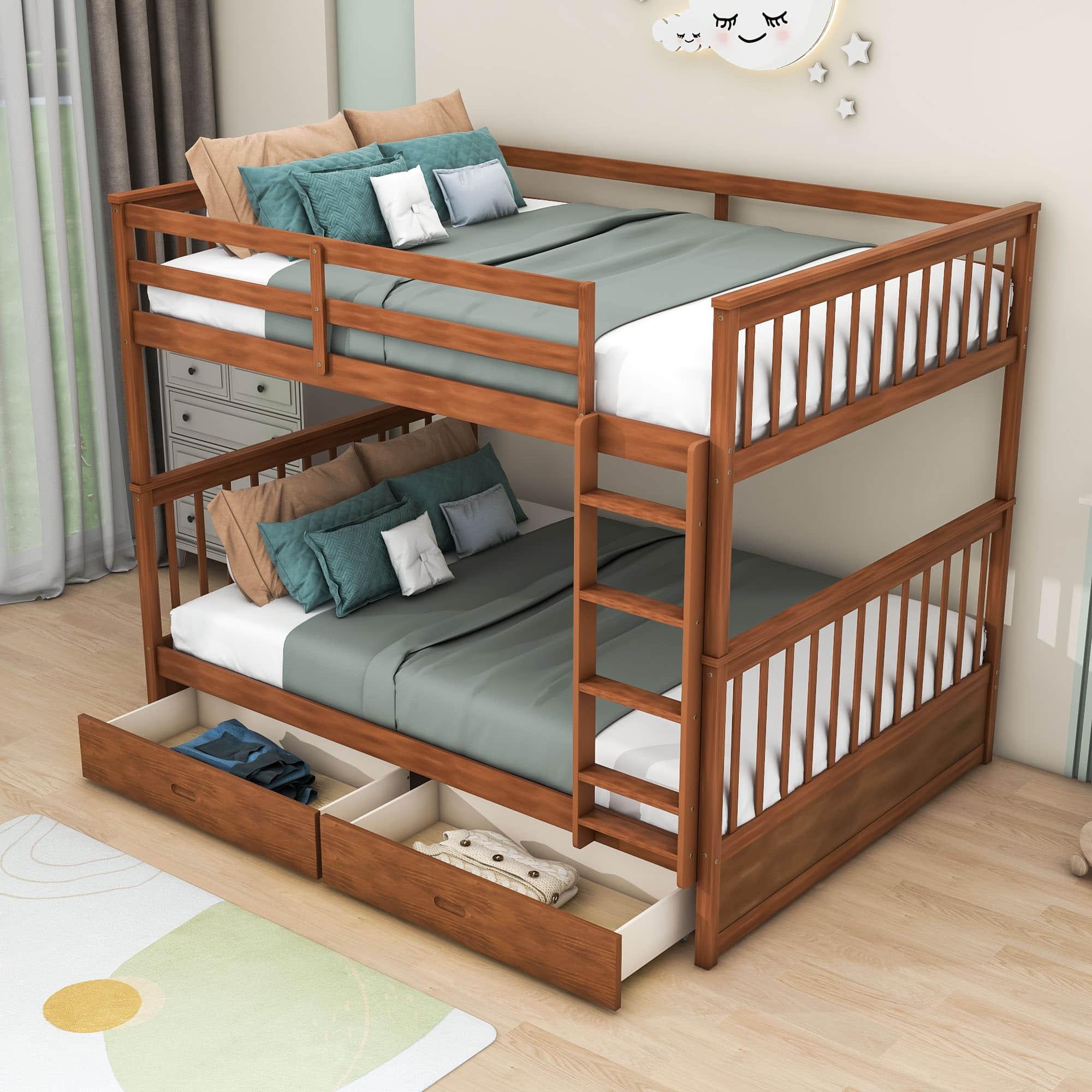 Full Over Full Bunk Beds with Storage for Kids, Adults - [Wooden, Convertible]