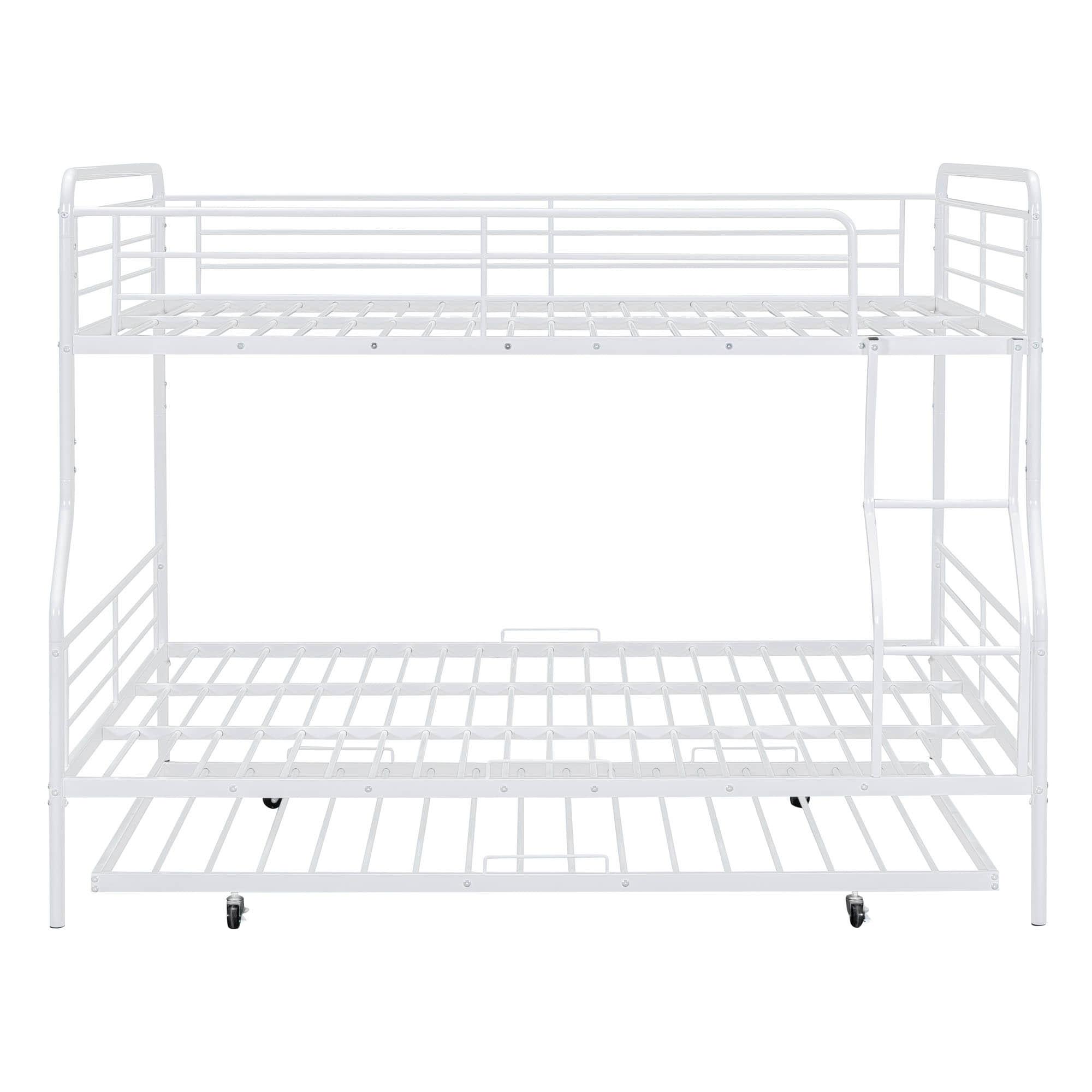 Convertible Full XL Over Queen Metal Bunk Beds with Trundle