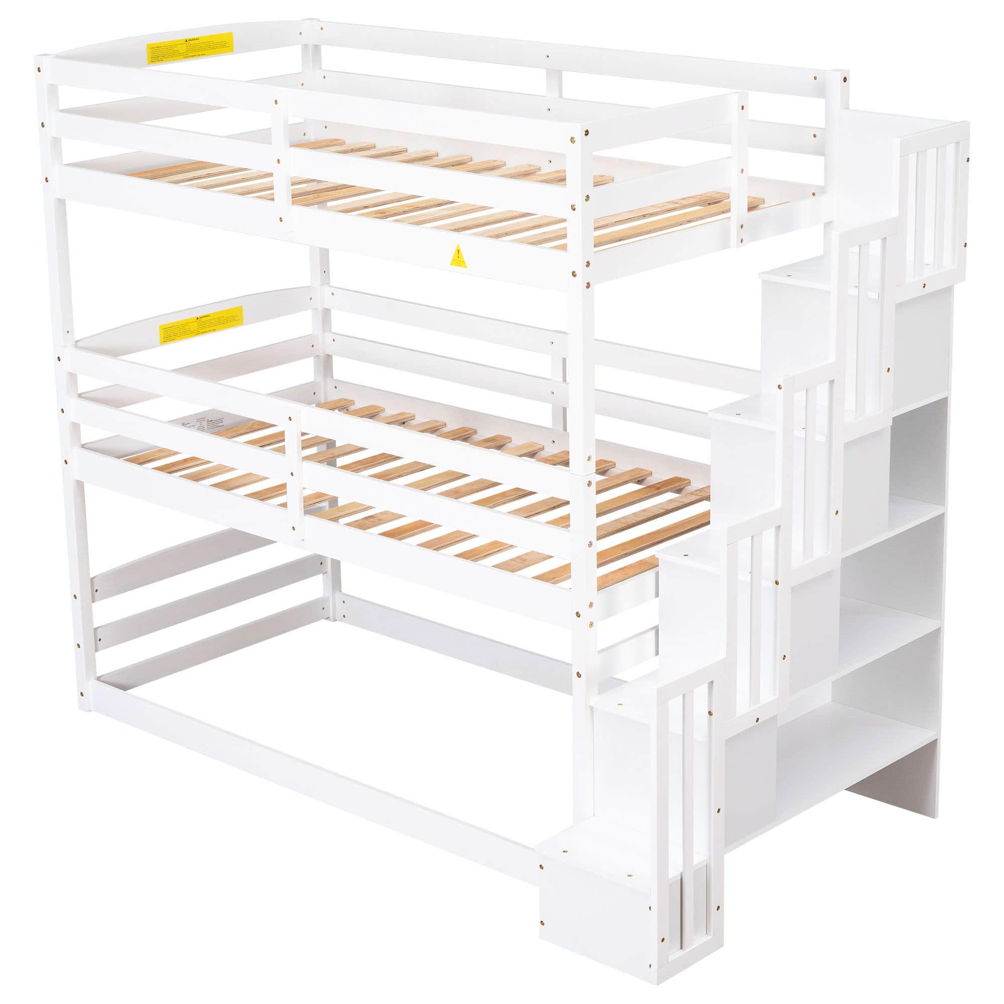 Twin 3 Tier Triple Bunk Beds for Kids with Stairs - [Separable, Floor]