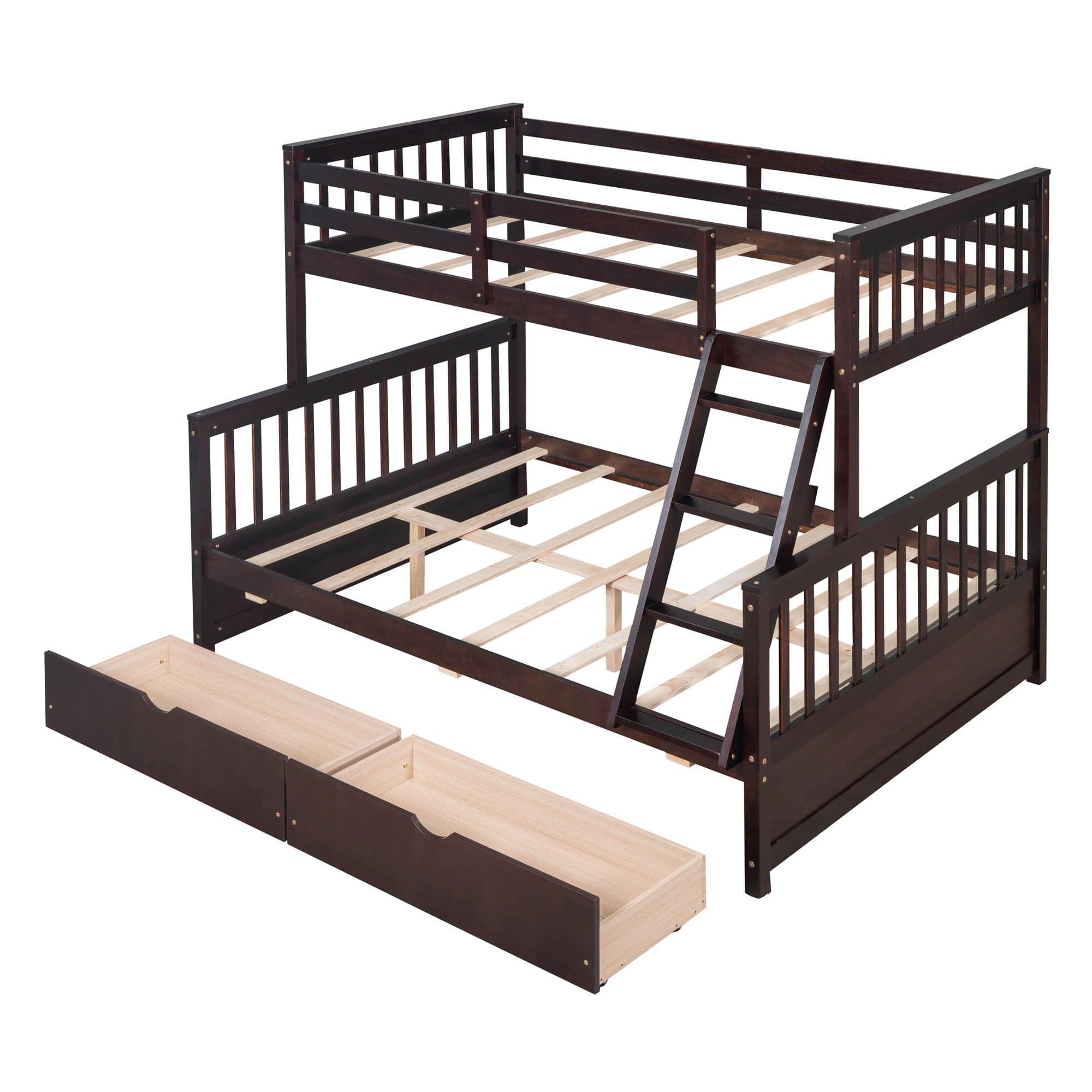 Twin over Full Convertible Bunk Bed for Kids, Adults with Storage - [Drawers]