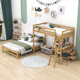 Twin Over Full Bunk Beds with Desk and Storage Drawers - [Wooden, Detachable, L-Shaped]