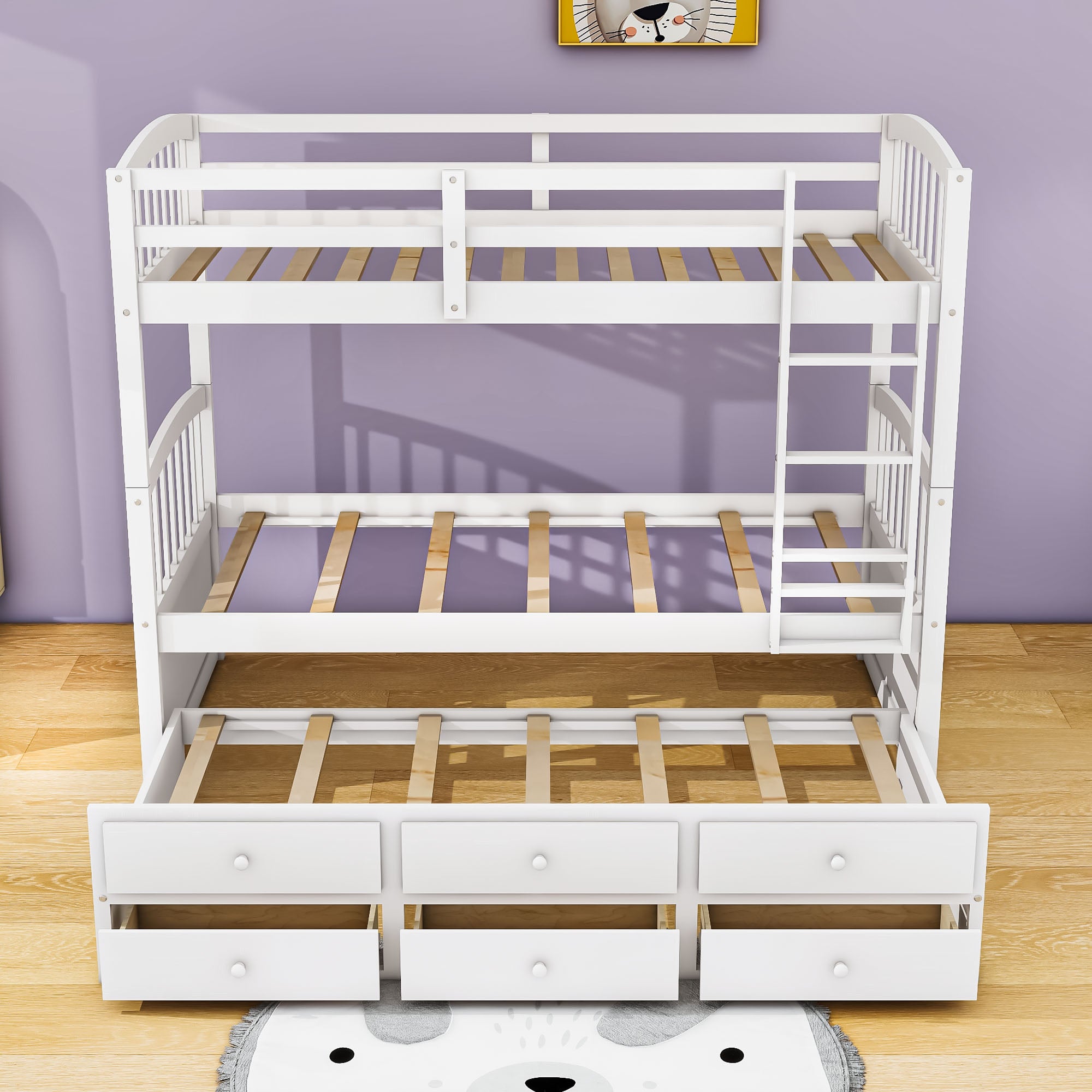 Convertible Twin Over Twin Bunk Beds for Kids Adults with Trundle and Storage - [Wood, Drawers]