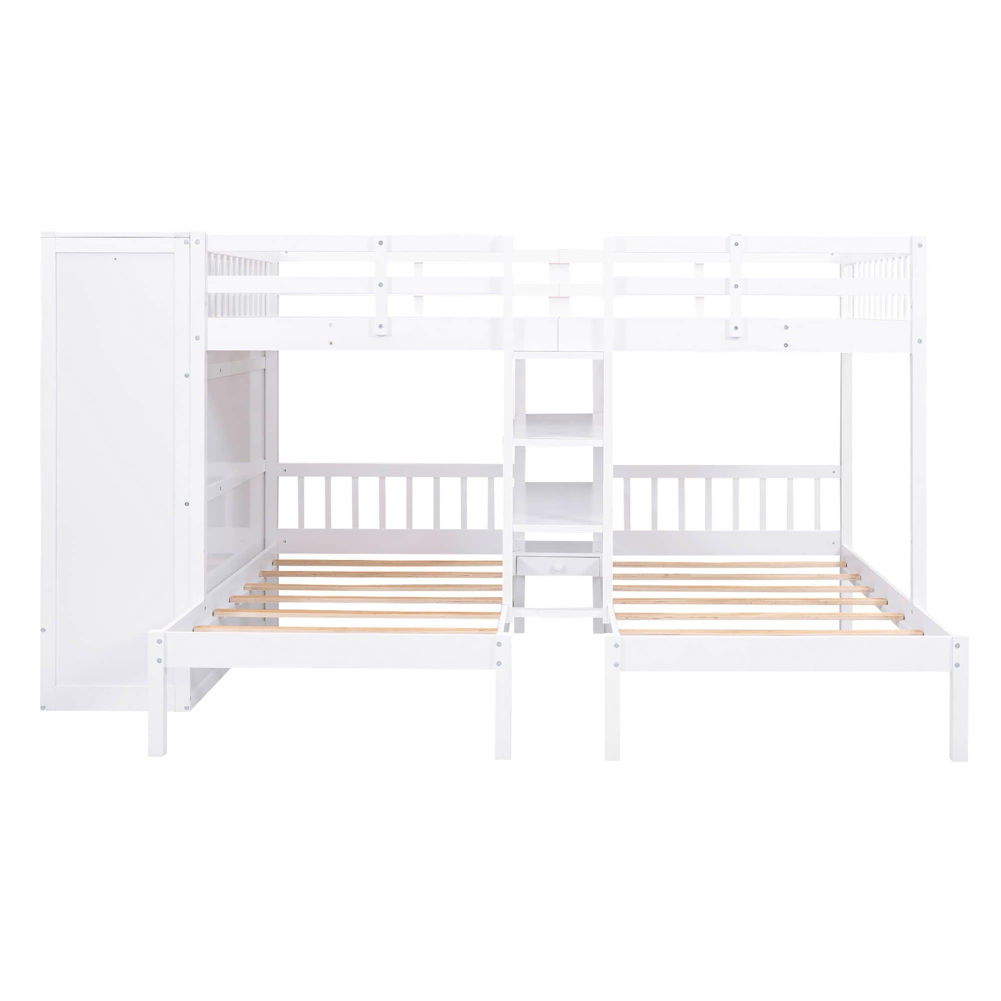 Low Full Over Twin&Twin Triple Bunk Bed with Storage for Kids - [Wardrobe]