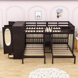 Low Full Over Twin&Twin Triple Bunk Bed with Storage for Kids - [Wardrobe]