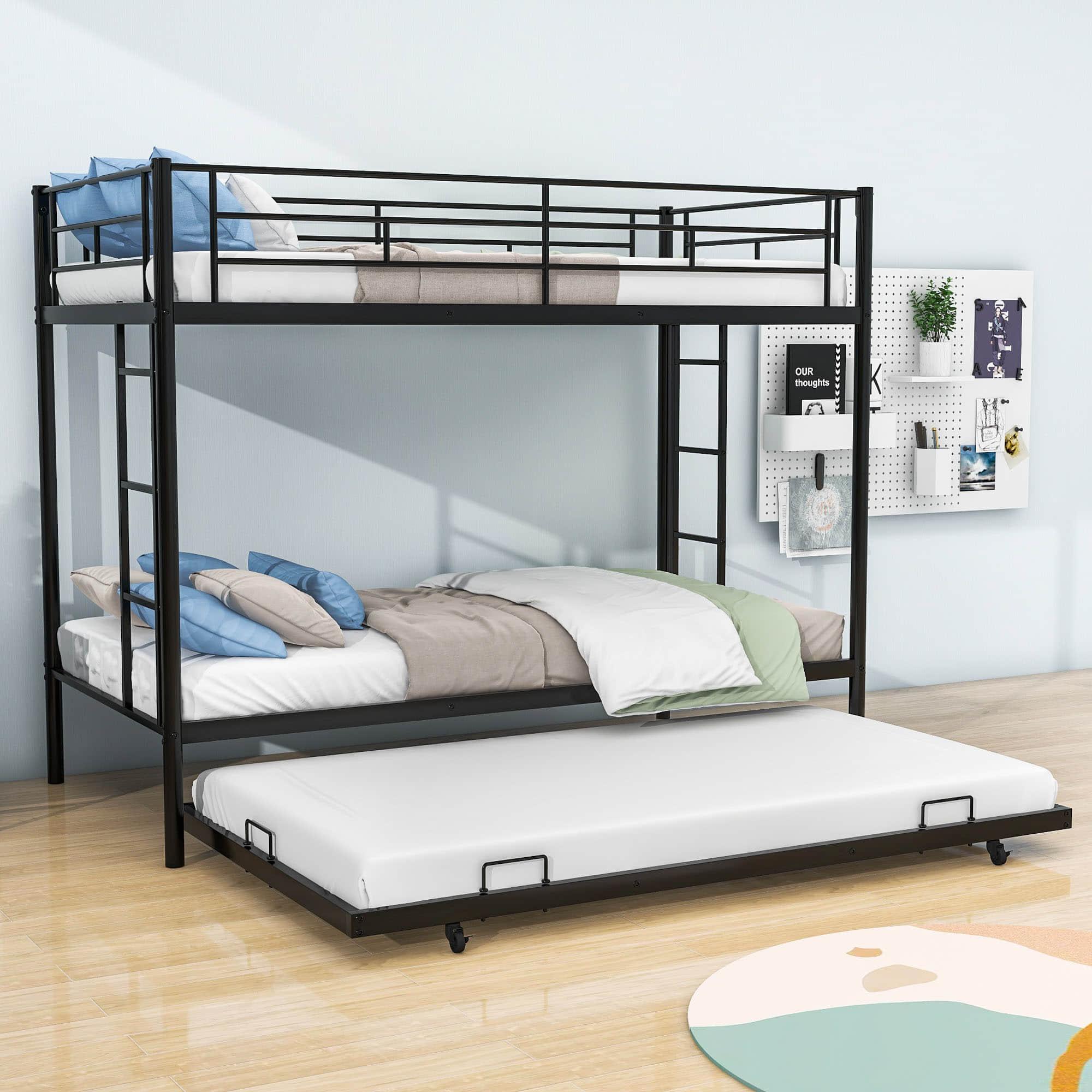 Heavy-Duty Metal Twin Over Twin Bunk Beds with Twin Trundle