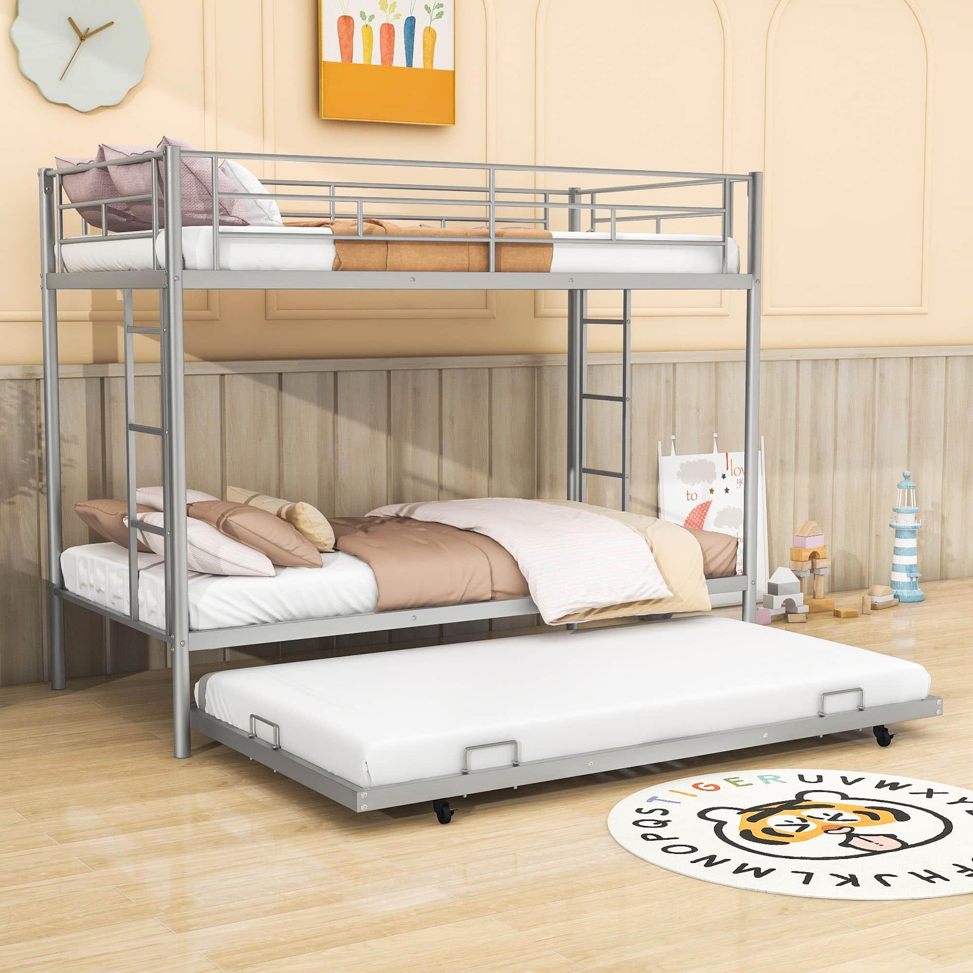 Heavy-Duty Metal Twin Over Twin Bunk Beds with Twin Trundle