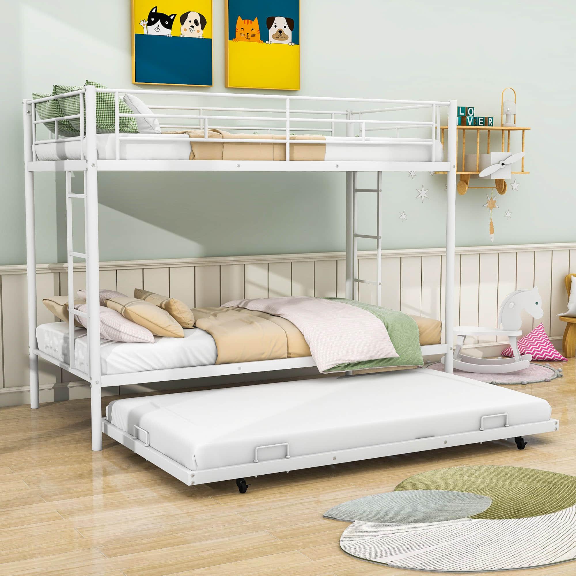 Heavy-Duty Metal Twin Over Twin Bunk Beds with Twin Trundle