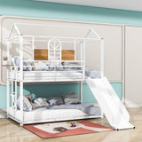 Low House Twin Over Twin Bunk Beds with Slide for Kids Toddler - [Metal]