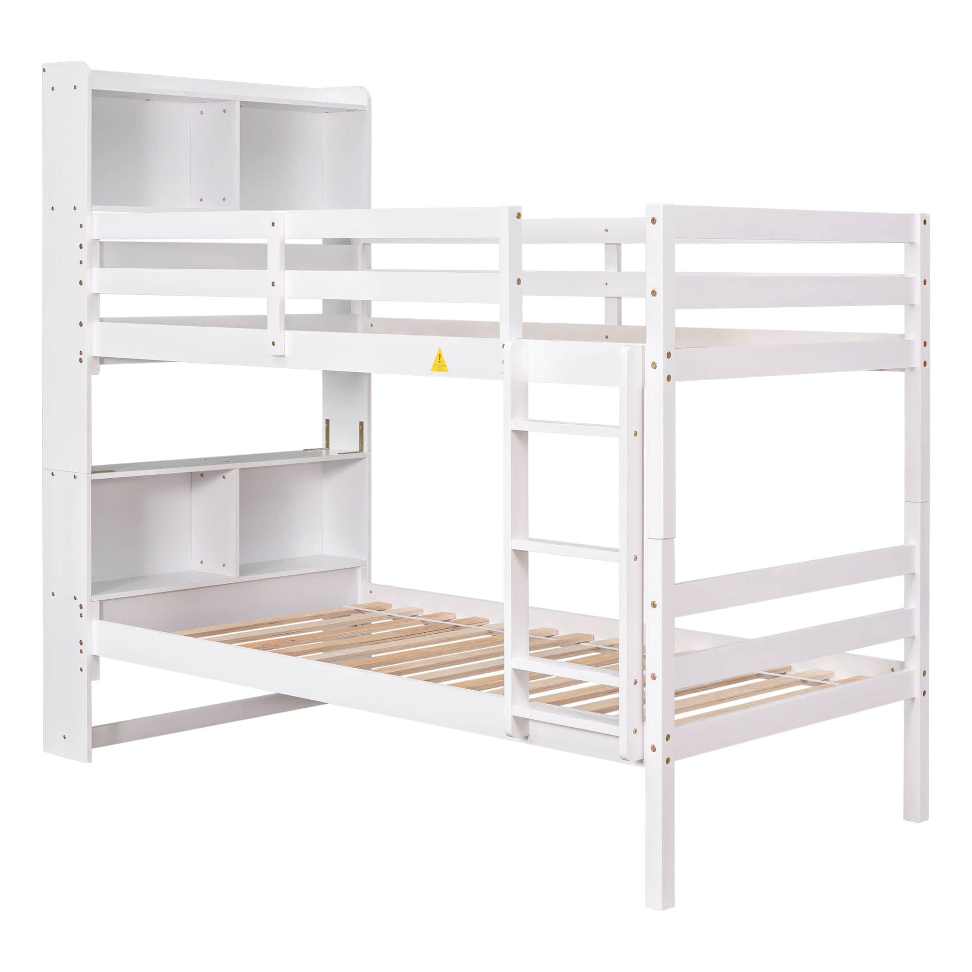 Solid Wood Convertible Twin Over Twin Bunk Beds with Bookcase Headboard