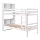 Solid Wood Convertible Twin Over Twin Bunk Beds with Bookcase Headboard