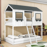 Twin Over Twin House Bunk Beds for Kids Toddler - Wooden, Low, Floor