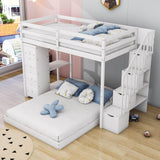 L-Shaped Twin Over Full Floor Bunk Beds for Toddlers, Kids with Stairs