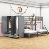 Low Full Over Twin&Twin Triple Bunk Bed with Storage for Kids - [Wardrobe]