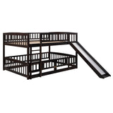 Full Over Full Low Bunk Beds with Slide and Fence - [Interchangeable Ladder, Floor]