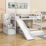 Twin Over Twin L-Shaped Floor Bunk Beds with Stairs and Slide for Kids