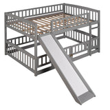 Full Over Full Low Bunk Beds with Slide and Fence - [Interchangeable Ladder, Floor]