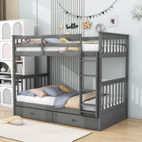 Wooden Twin Over Twin Bunk Beds with Storage Drawers - [Convertible]