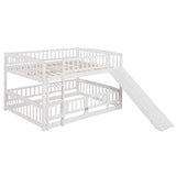 Full Over Full Low Bunk Beds with Slide and Fence - [Interchangeable Ladder, Floor]