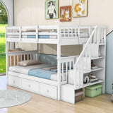 Twin Over Twin Bunk Bed With Stairs and Storage - [Drawers, Shelves, Wood]