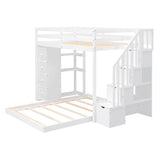 L-Shaped Twin Over Full Floor Bunk Beds for Toddlers, Kids with Stairs