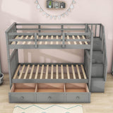 Twin Over Twin Bunk Bed With Stairs and Storage - [Drawers, Shelves, Wood]