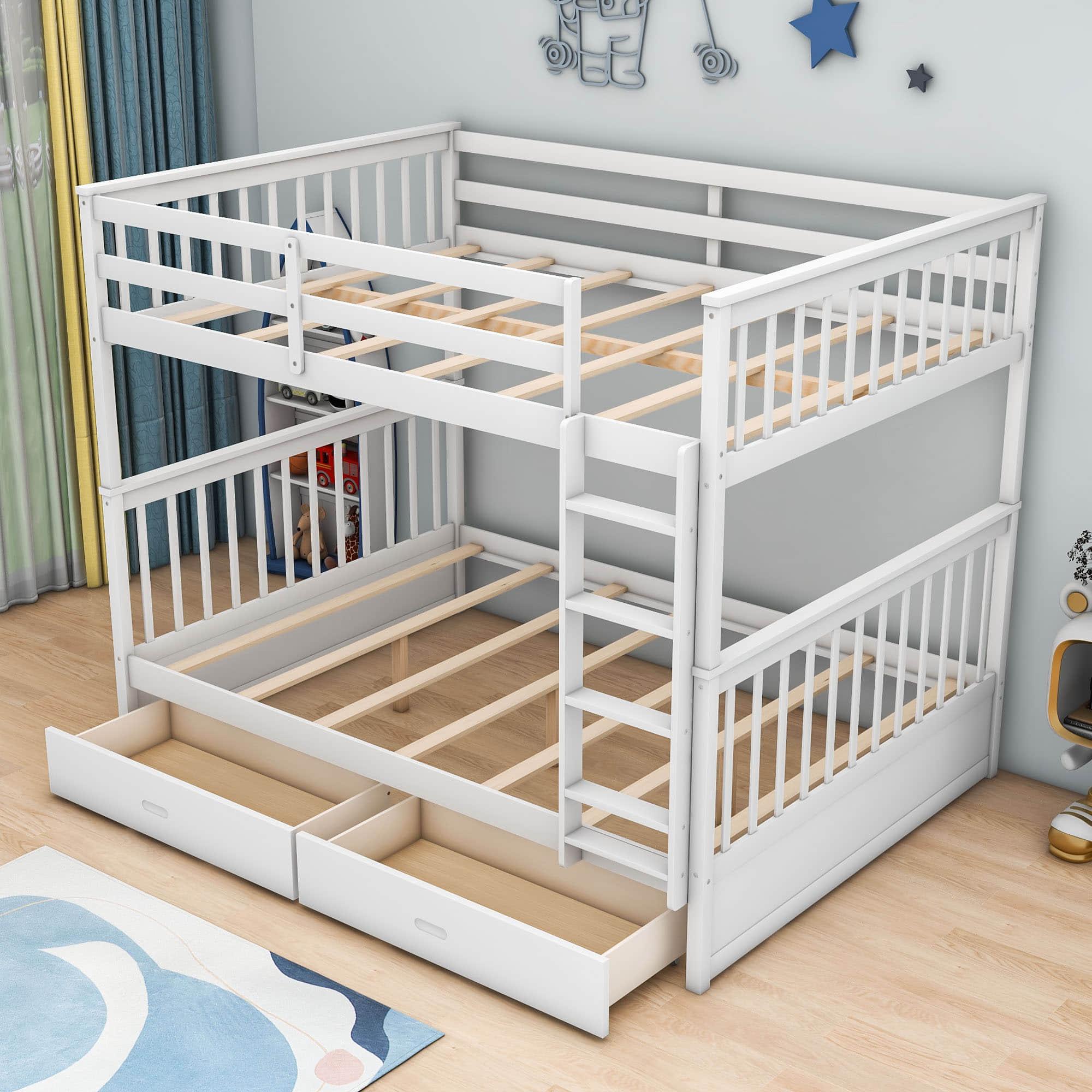 Full Over Full Bunk Beds with Storage for Kids, Adults - [Wooden, Convertible]