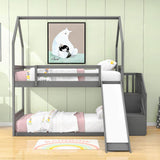 Low Twin Loft House Bunk Beds for Kids with Stairs and Slide - [Convertible]