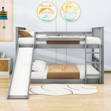 Low Full Over Full Bunk Beds with Slide for Kids Toddler - [Wooden]