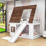 Fun Twin Low Loft Farm House Bunk Bed with Slide - [Wooden]