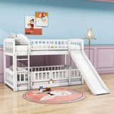 Twin Over Twin Low Bunk Beds with Slide and Fence - [Interchangeable Ladder, Floor]